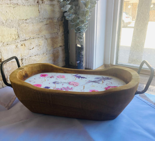 Spring Has Sprung -Pre made XXL Wooden Dough Bowl w/ Handles