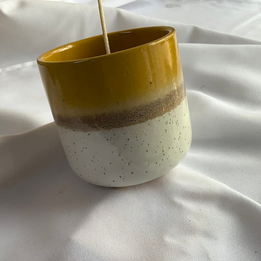 Mustard &Ivory Ombre W/Black Speckle Candle Vessel