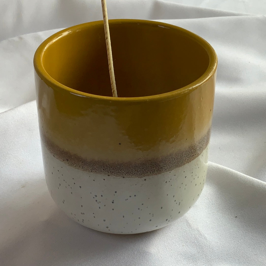 Mustard &Ivory Ombre W/Black Speckle Candle Vessel