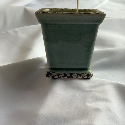 Square Sage Green Glazed Candle Vessel