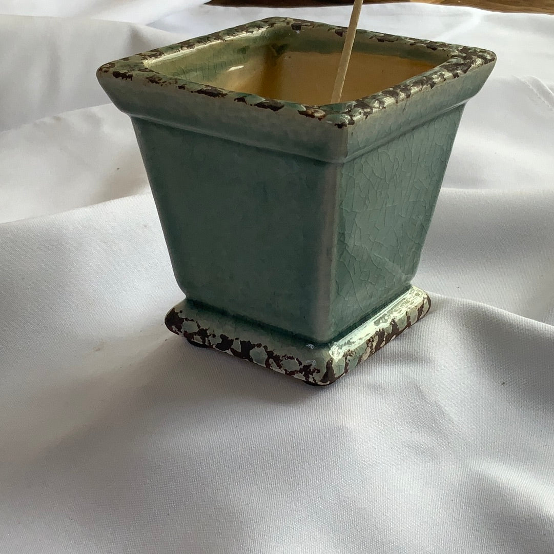 Square Sage Green Glazed Candle Vessel