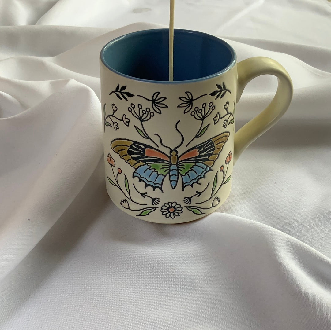 Creme & Butterfly-Coffee Cup Candle Vessel